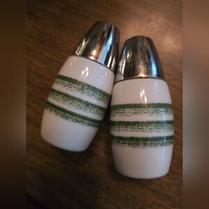 Westinghouse Gemco Vintage Green and White Striped Salt and Pepper Shakers
